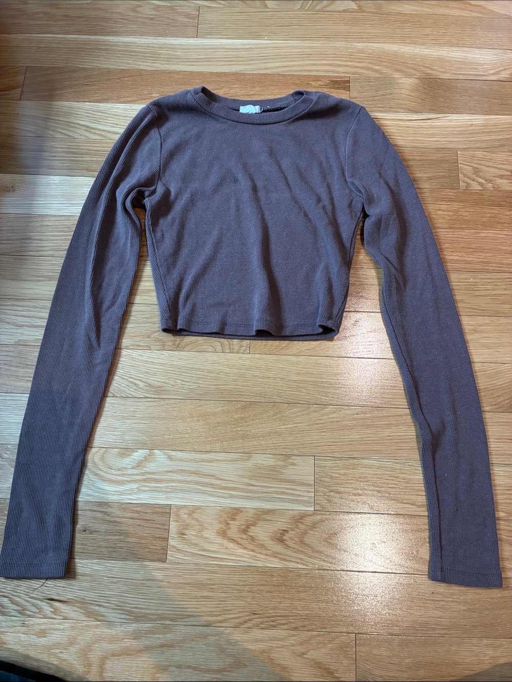 Garage Mauve-Brown Ribbed Long Sleeve Crop Top